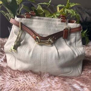 Coach Cream and Brown Shoulder Bag with Elegant Pleats